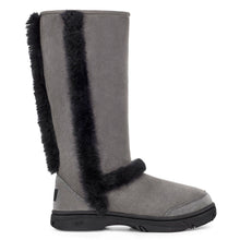 Load image into Gallery viewer, Grey With Black Sole And Trim UGG Women&#39;s Sunburst Tall Suede Boot Side View
