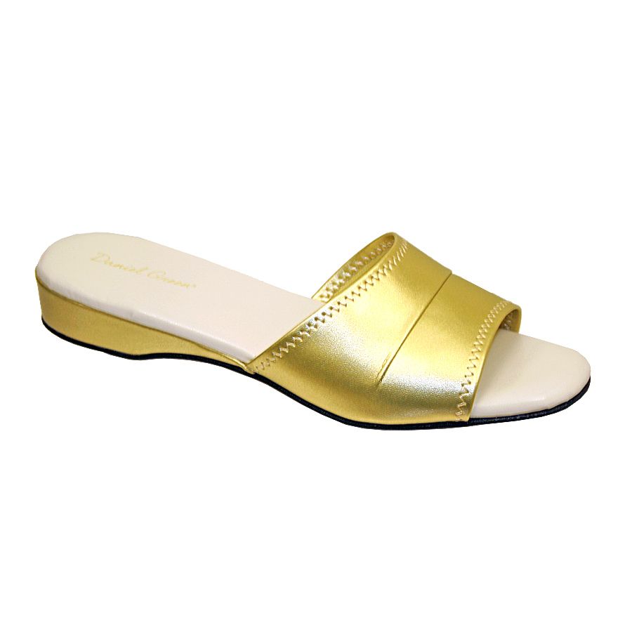 Gold Daniel Green Women's Dormie Metallic Fabric Open Toe Slipper