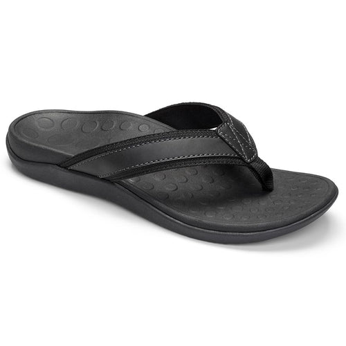 Black Vionic Men's Tide Leather Thong Sandal