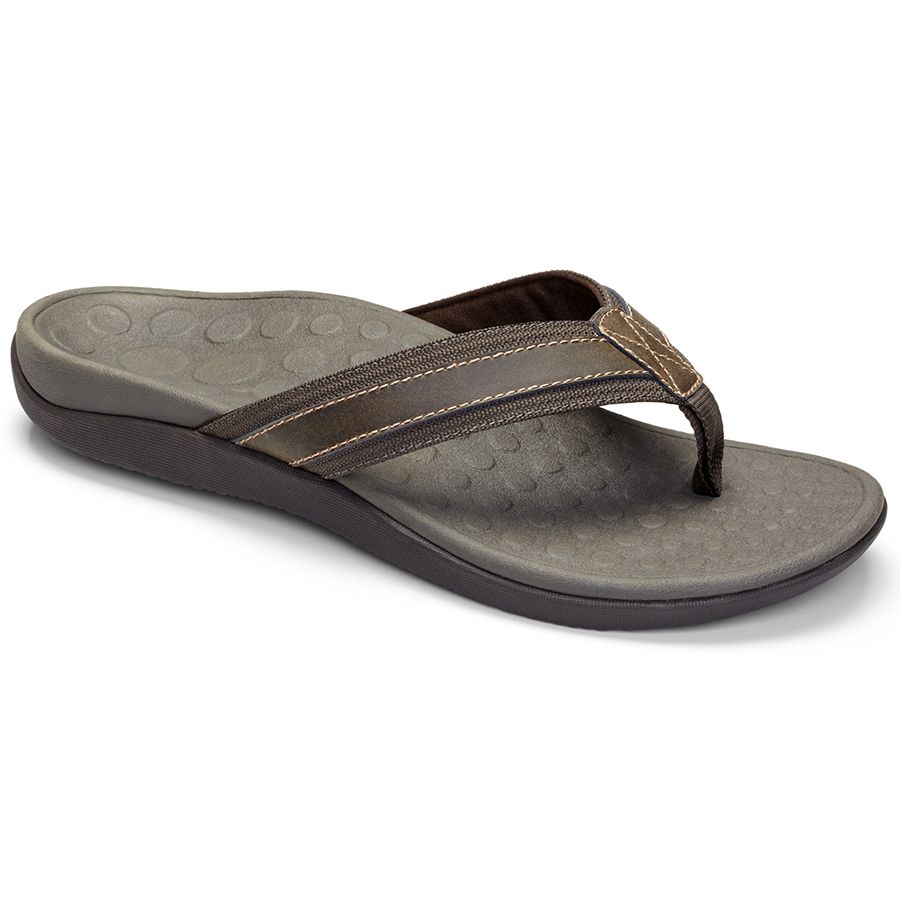 Brown Vionic Men's Tide Leather Thong Sandal