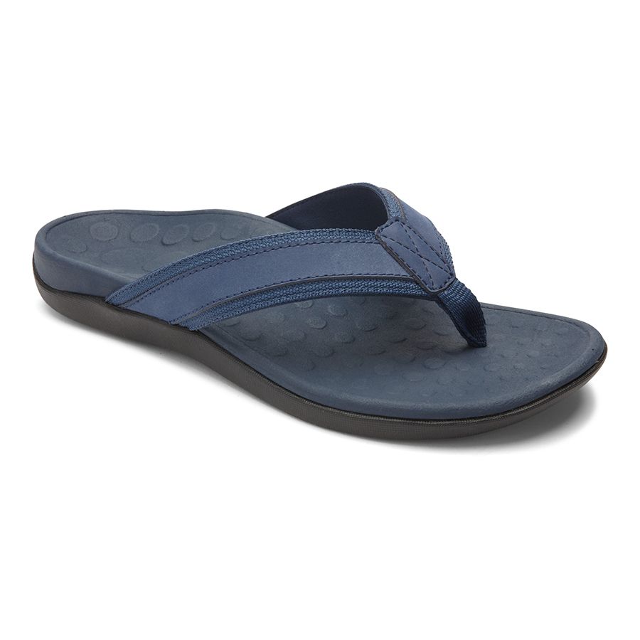 Navy With Black Sole Vionic Men's Tide Leather Thong Sandal