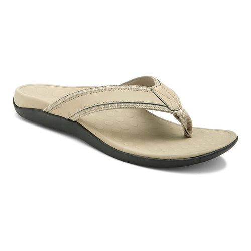 Taupe Beige With Black Sole Vionic Men's Tide Leather Thong Sandal