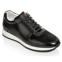 Load image into Gallery viewer, Black With White And Brown To Boot New York Men&#39;s Aegis Leather And Suede Casual Sneaker Oxford Profile View
