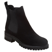 Load image into Gallery viewer, Black La Canadienne Women&#39;s Conner Waterproof Suede And Stretch Chelsea Boot Profile View
