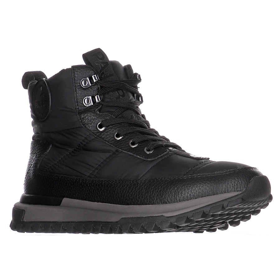 Black With Grey Pajar Men's Waterproof Leather And Nylon Military Ankle Boot Profile View