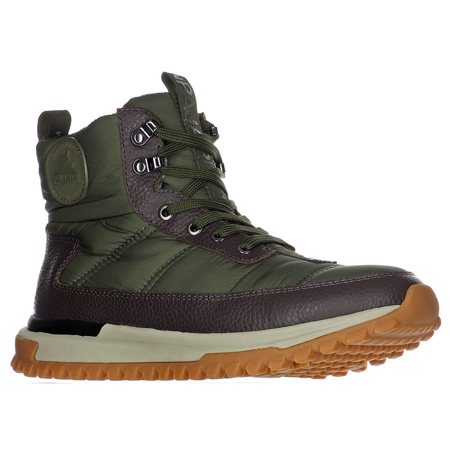 Green With Brown And Tan And Grey Pajar Men's Waterproof Leather And Nylon Military Ankle Boot Profile View