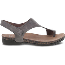 Load image into Gallery viewer, Stone Grey With Black Sole Dansko Women&#39;s Reece Leather Toe Loop Casual Sandal Side View
