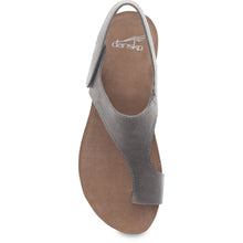 Load image into Gallery viewer, Stone Grey With Black Sole Dansko Women&#39;s Reece Leather Toe Loop Casual Sandal Top View
