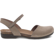Load image into Gallery viewer, Taupe Brown With Black Sole Dansko Women&#39;s Rowan Nubuck Closed Toe Sandal Side View

