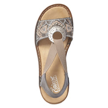 Load image into Gallery viewer, Smoke Grey With Tan Sole Rieker Women&#39;s 608B9 Synthetic With Studs And Embroidery Slingback Sandal Top View

