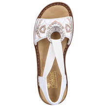Load image into Gallery viewer, White With Tan Sole Rieker Women&#39;s 608B9 Synthetic With Studs And Embroidery Slingback Sandal Top View
