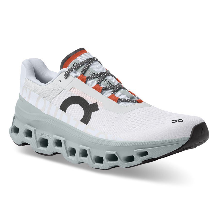 White With Grey And Orange ON Men's Cloudmonster Mesh Athletic Sneaker