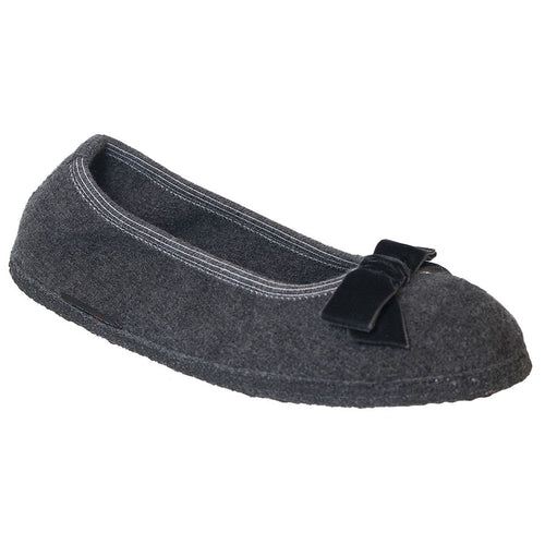 Grey Haflinger Women's Fiocco Wool Ballet Flat Slippers With Black Bow Detailing
