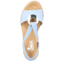 Load image into Gallery viewer, Aqua Light Blue With Rieker Women&#39;s 624H6 Rieker Synthetic Espadrille Wedge Sandal Top View
