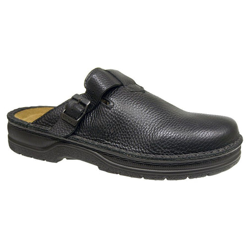 Black Naot Men's Fiord Leather Clog With Buckle Strap