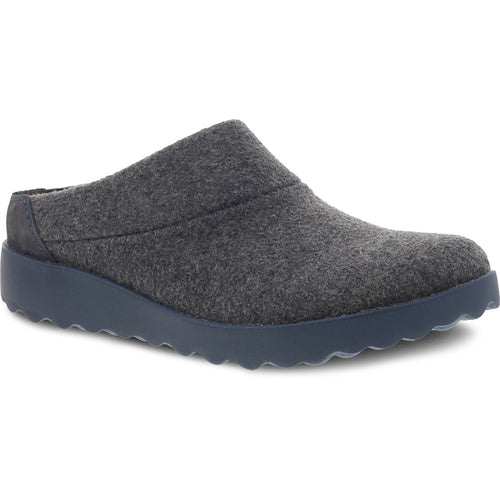 Charcoal Grey With Blue Sole Dansko Women's Lucie Wool Clog Profile View