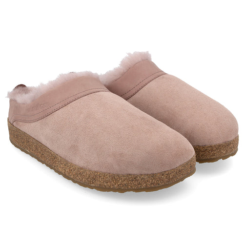 Rosewood Pink With Brown Sole Haflinger Women's Snowbird Leather Slippers With Fur Lining