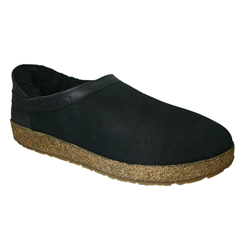 Black With Brown Sole Haflinger Men's Siberia Suede Slippers Shearling Lined Sizes 43 to 45