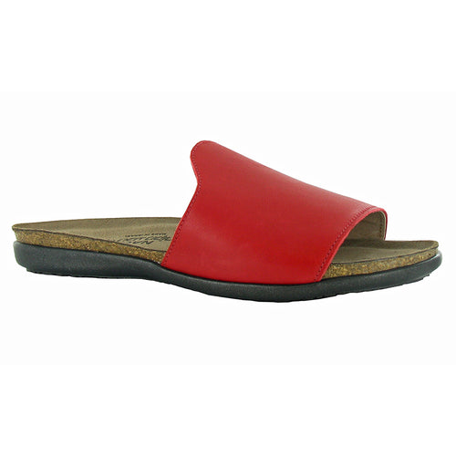 Red With Black Sole Naot Women's Skylar Leather Single Strap Slide Sandal