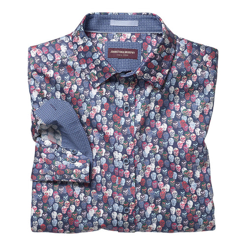 Multiple Colored Johnston And Murphy Men's Skull Printed Cotton Button Down Shirt