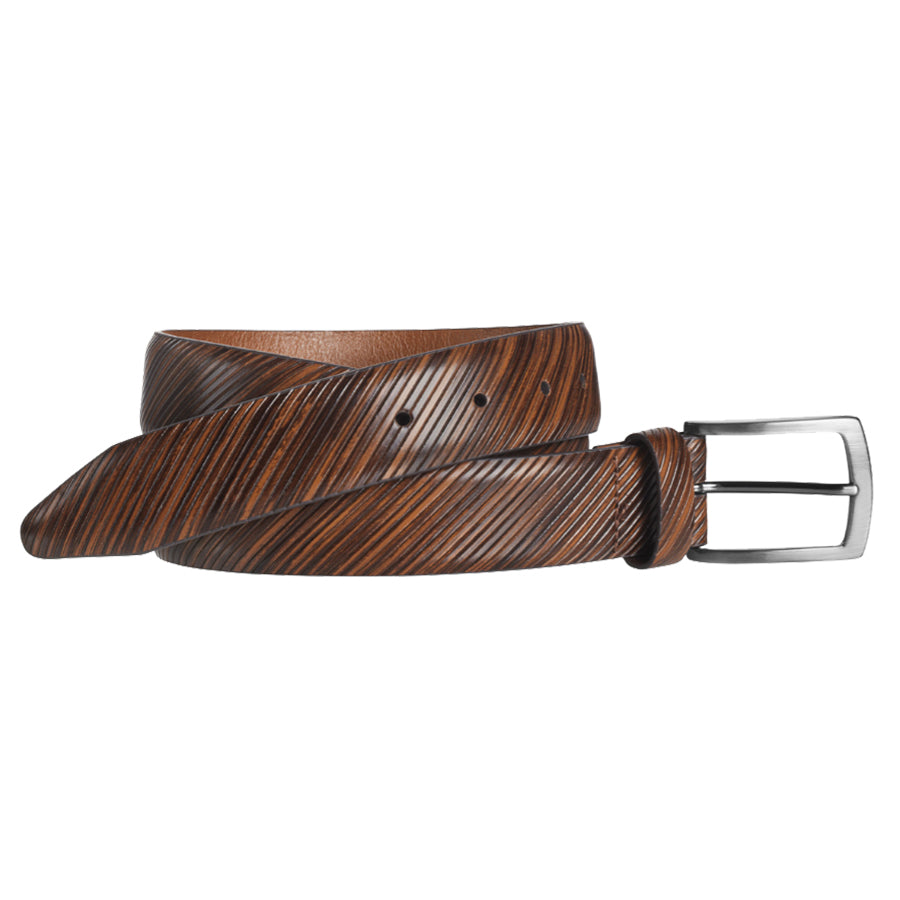 Tan And Brown Johnston And Murphy Men's Diagonal Etched Leather Belt