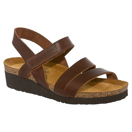 Buffalo Brown With Black Sole Naot Women's Kayla Leather Strappy Wedge Sandal