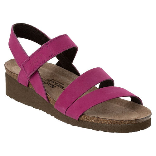 Pink Plum with Brown Sole Naot Women's Kayla Nubuck Strappy Wedge Sandal