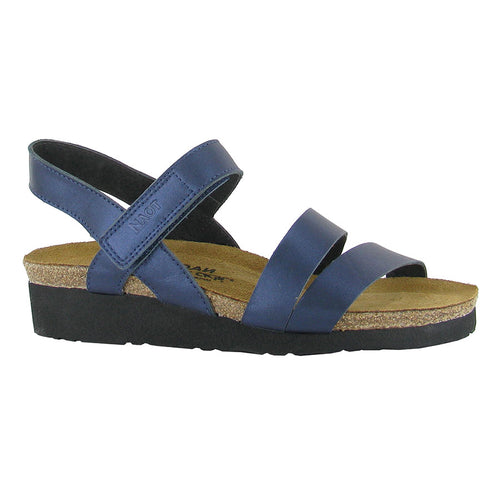 Polar Sea Blue with Black Sole Naot Women's Kayla Leather Strappy Wedge Sandal