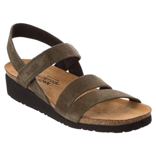 Olive Brown with Black Sole Naot Women's Kayla Suede Strappy Wedge Sandal