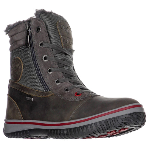 Dark Grey With Brown And Black Sole Pajar Men's Trooper 2.0 Waterproof Nylon With Nubuck And Suede Winter Combat Boot Lace And Double Zip Profile View