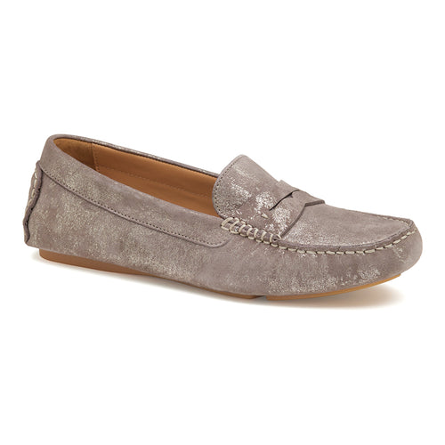 Pewter Johnston And Murphy Women's Maggie Penny Metallic Suede Loafer