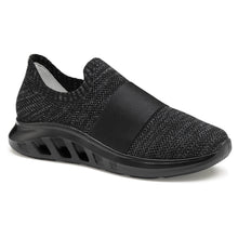 Load image into Gallery viewer, Black Johnston And Murphy Women&#39;s Active Slip On Knit With Elastic Band Athletic Sneaker Profile View
