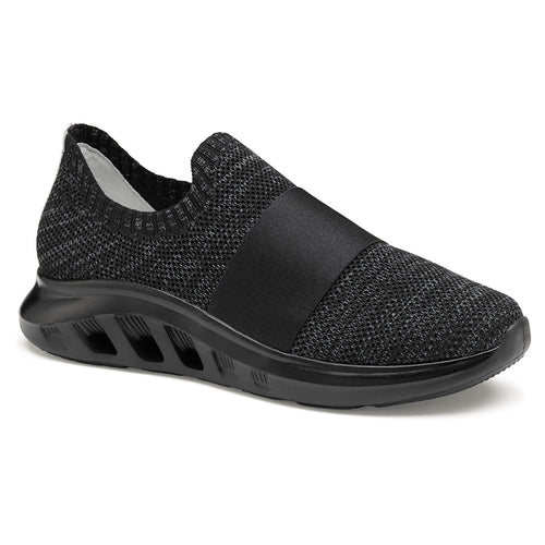 Black Johnston And Murphy Women's Active Slip On Knit With Elastic Band Athletic Sneaker Profile View