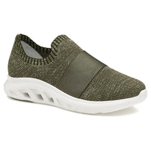 Load image into Gallery viewer, Olive Green With White Sole Johnston And Murphy Women&#39;s Active Slip On Knit With Elastic Band Athletic Sneaker Profile View
