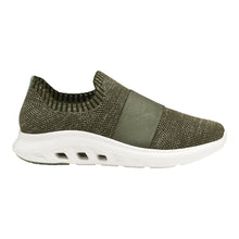 Load image into Gallery viewer, Olive Green With White Sole Johnston And Murphy Women&#39;s Active Slip On Knit With Elastic Band Athletic Sneaker Side View
