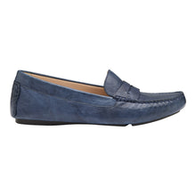 Load image into Gallery viewer, Navy Johnston And Murphy Women&#39;s Maggie Penny Washed Leather Loafer Side View
