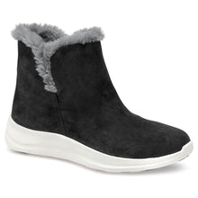 Load image into Gallery viewer, Black With White Sole Johnston And Murphy Women&#39;s XC4 Mollie Shearling Slip On Bootie Profile View
