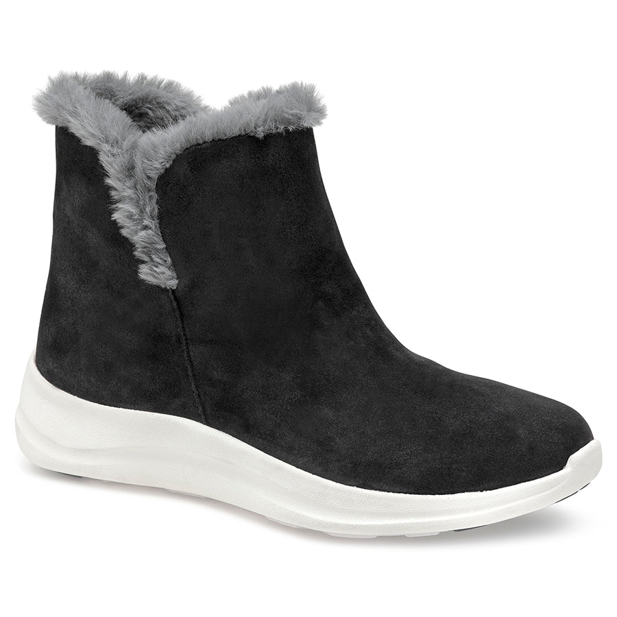 Black With White Sole Johnston And Murphy Women's XC4 Mollie Shearling Slip On Bootie Profile View
