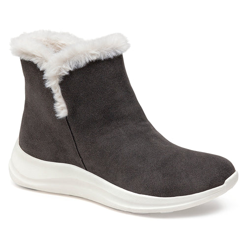 Greyish Brown With White Sole Johnston And Murphy Women's XC4 Mollie Shearling Slip On Bootie Profile View