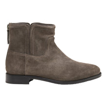 Load image into Gallery viewer, Dark Grey With Black Sole Johnston And Murphy Women&#39;s Darby Back Zip Western Bootie Suede Side View

