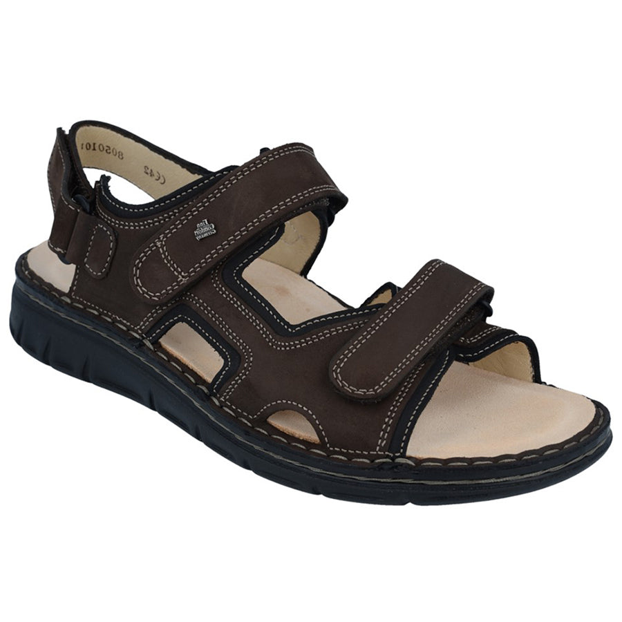 Grizzly Brown And Black Finn Comfort Women's Wanaka Leather Triple Strap Sports Sandal