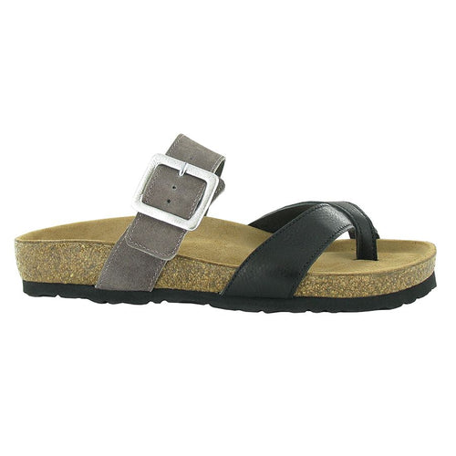 Taupe Brown And Black Naot Women's Fresno Leather And Suede Toe Loop Slide Sandal