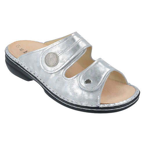 Argento Silver Finn Comfort Women's Sansibar-S Metallic Leather Double Strap Sandal