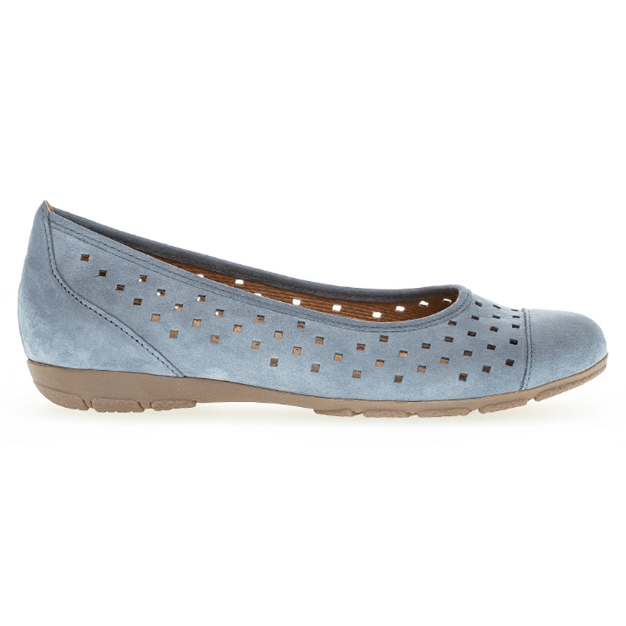 Jeans Light Blue With Brown Sole Gabor Women's 84169 Nubuck Cap Toe Ballet Flat With Square Cut Outs