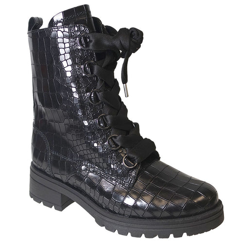 Black Gabor Women's 92784 Crocco Patent Leather Combat Boot