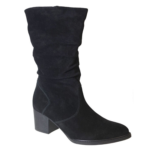 Black Gabor Women's 92894 Dreamvelour Below The Knee Block Heel Boot