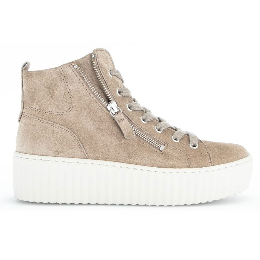 Kiesel Creme Light Brown With White Sole Gabor Women's 93710 Suede High Top Platform Sneaker Side View