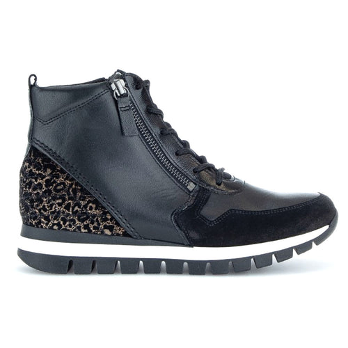 Black And Leopard Print Nubuck Gabor Women's 96455 Leather Lace Up Ankle Boot