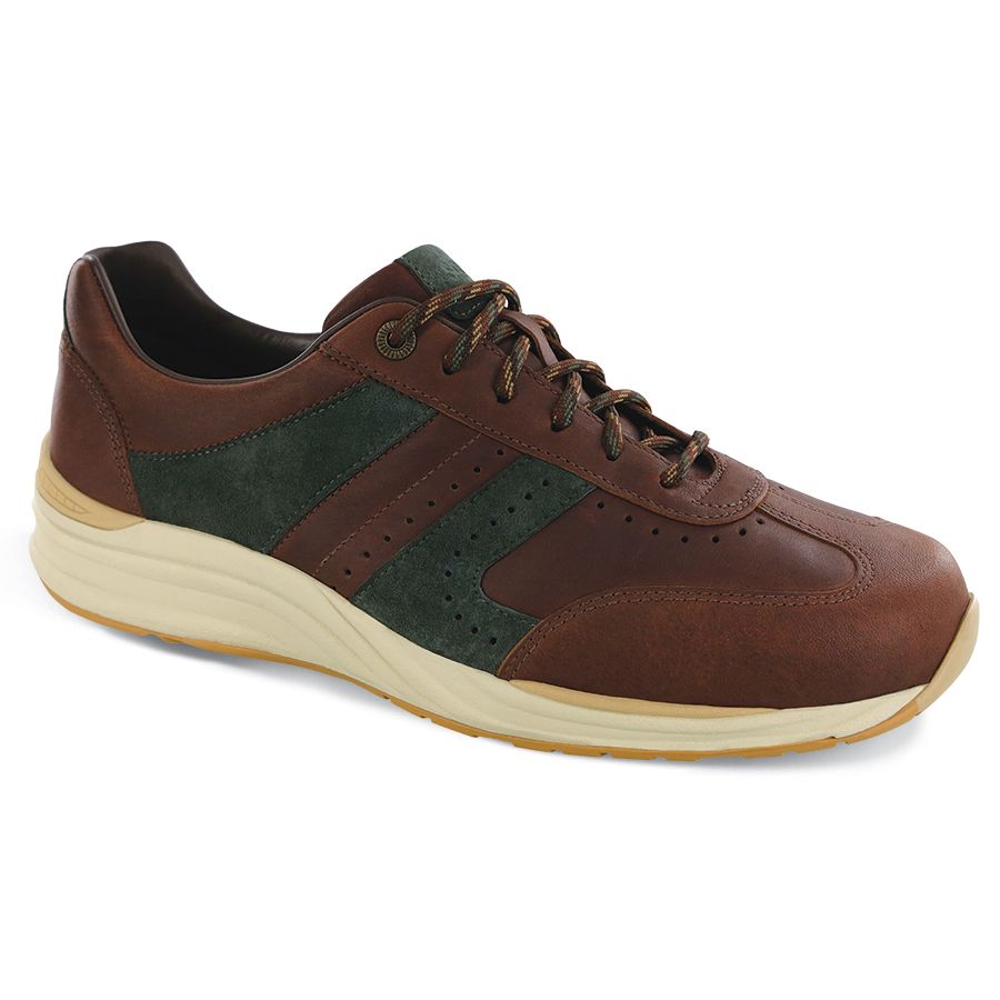 New Briar Brown With Green And Beige And Yellow SAS Men's Camino Leather Sneaker Profile View
