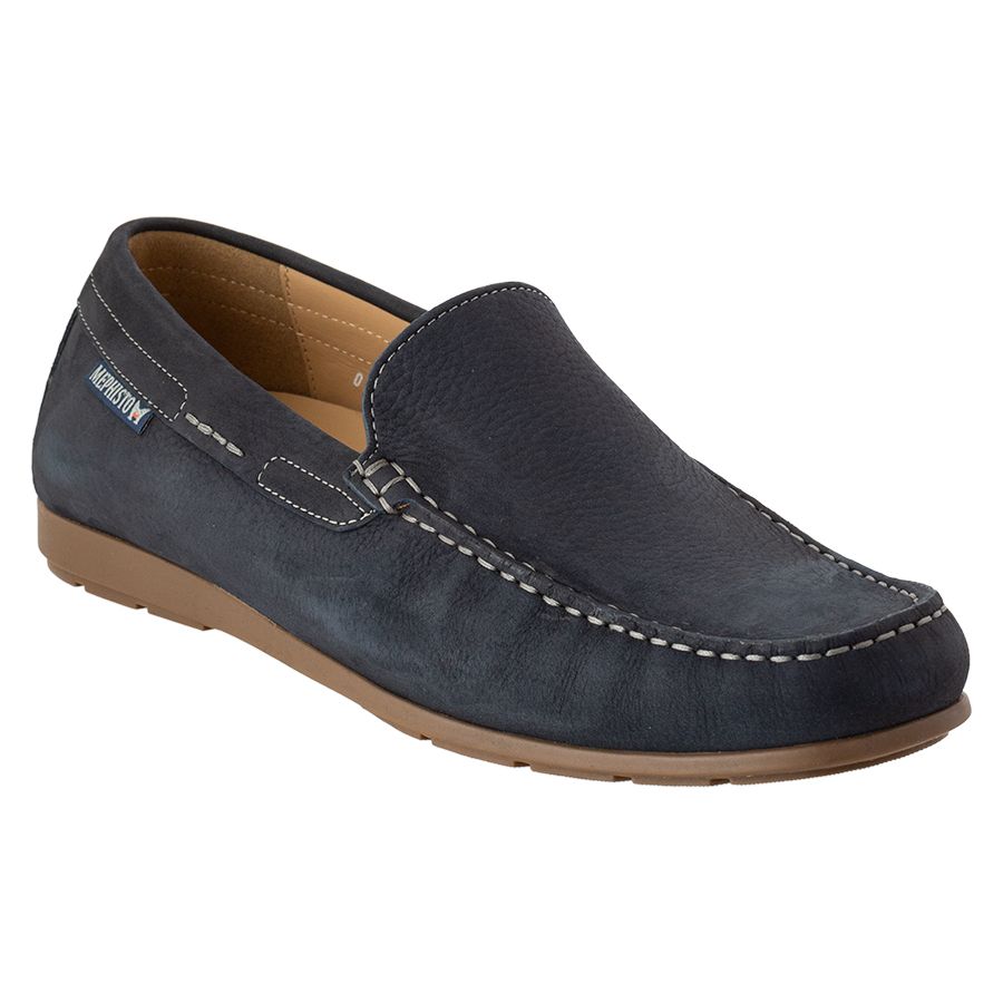 Navy With Brown Sole Mephisto Men's Nubuck Casual Slip On Loafer